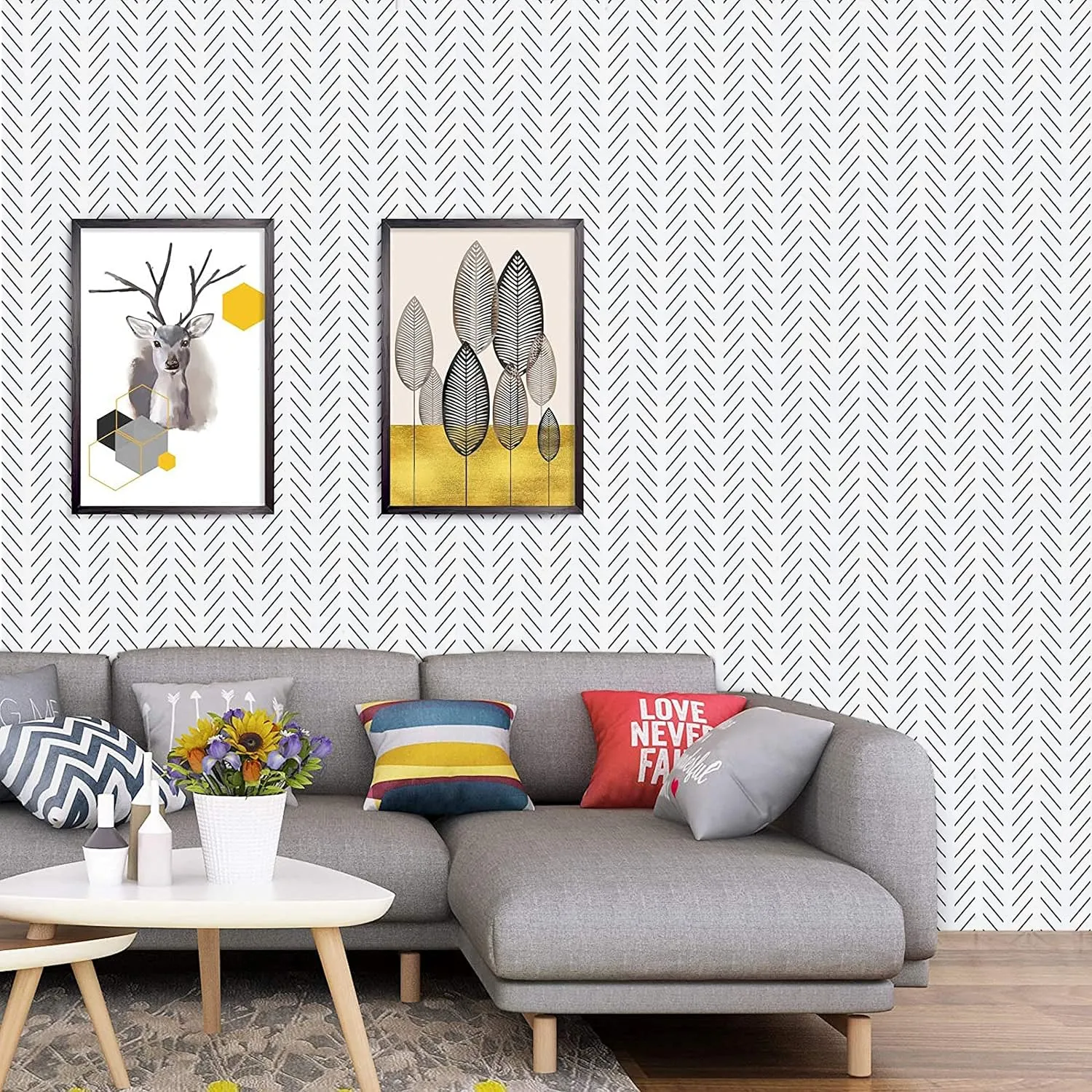 Orainege Black and White Peel and Stick Wallpaper Herringbone Contact Paper for Bathroom 17.7 in x 236.2 in Black Chevron Removable Wall Paper Peel and Stick Modern Geometric Self Adhesive Wallpaper