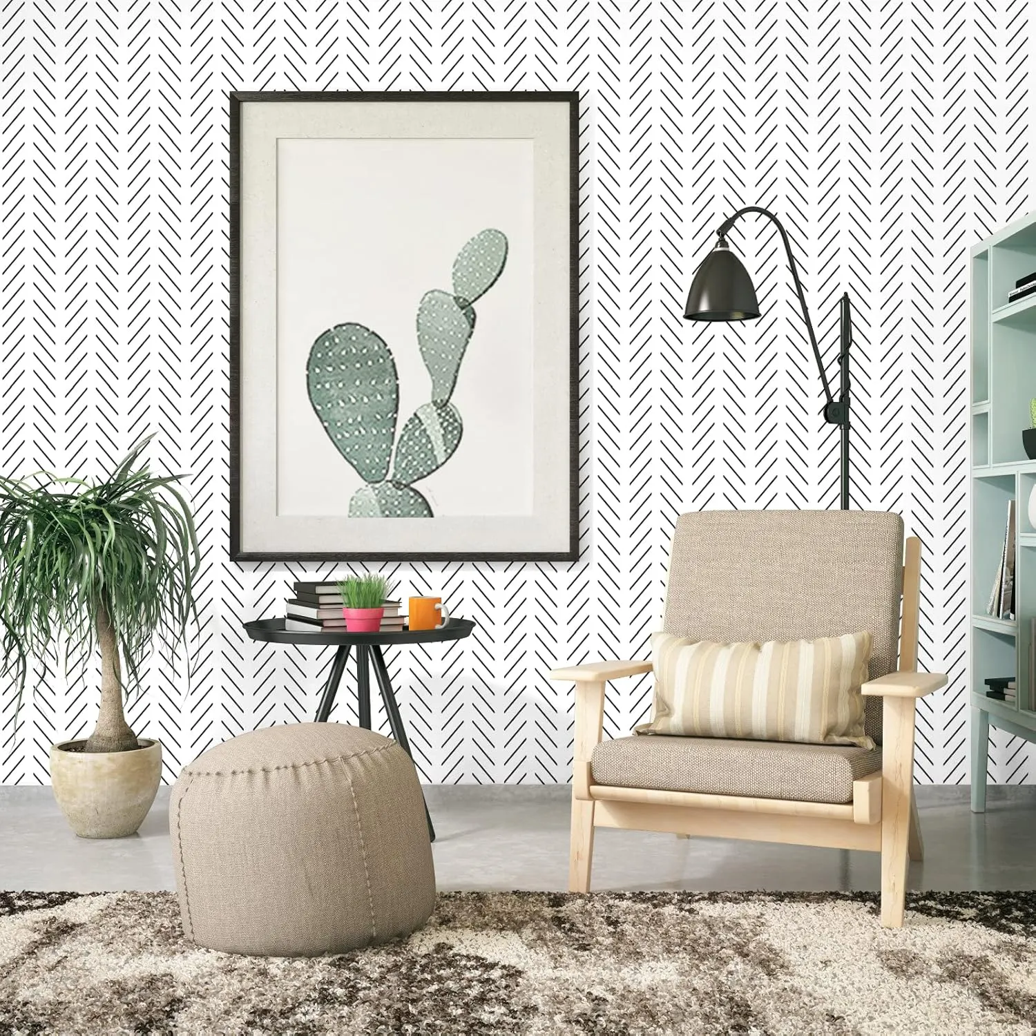 Orainege Black and White Peel and Stick Wallpaper Herringbone Contact Paper for Bathroom 17.7 in x 236.2 in Black Chevron Removable Wall Paper Peel and Stick Modern Geometric Self Adhesive Wallpaper