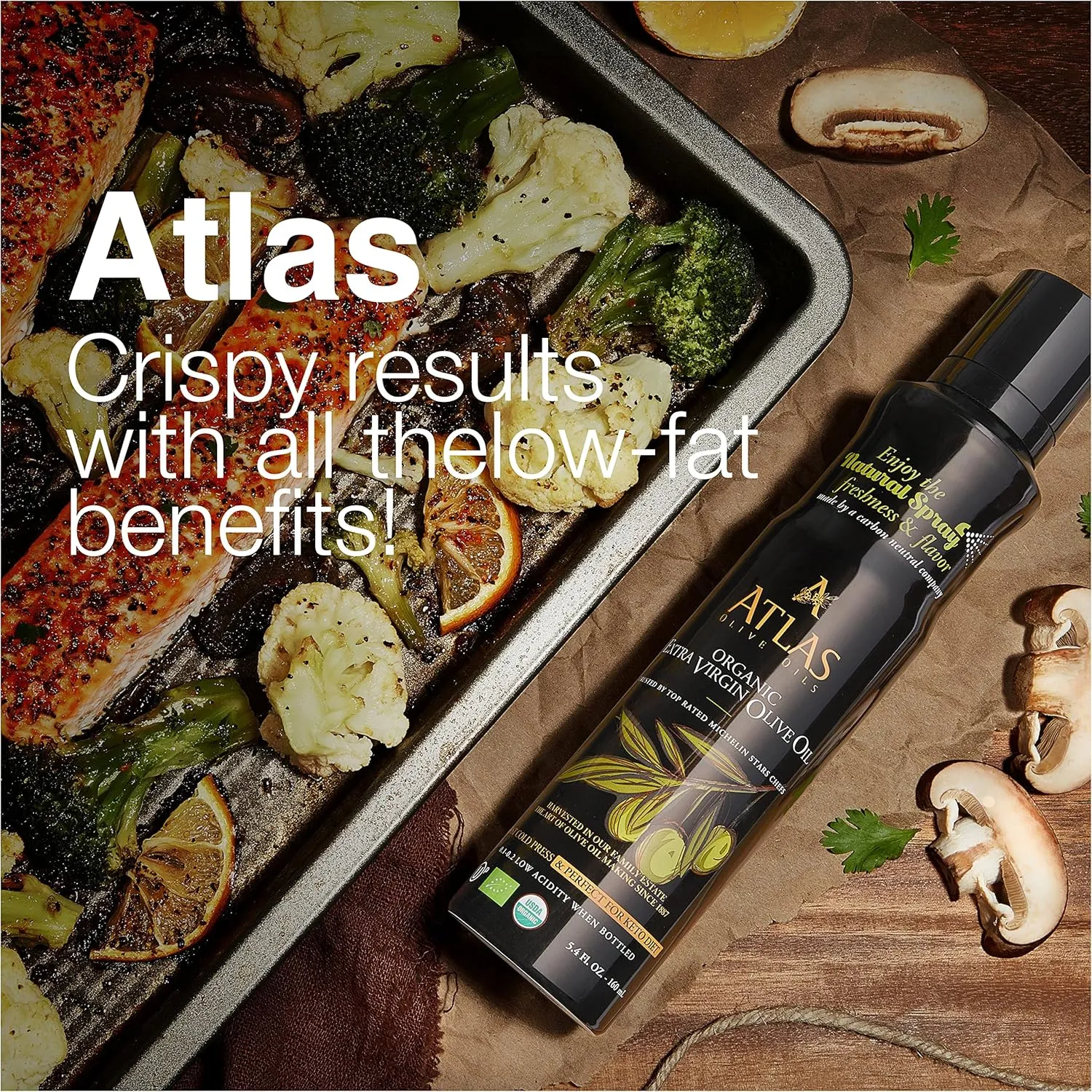 Organic Extra Virgin Olive Oil Spray, Polyphenol Rich Moroccan Oil, Cooking Spray Non Stick, Cold Pressed EVOO Oil, Hydroxytyrosol Keto Olive Oil, 5.4 fl oz. Bottle, Pack of 3