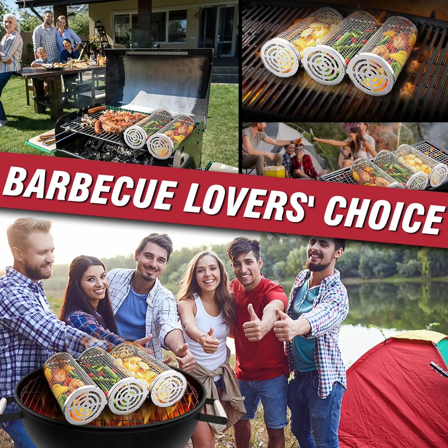 Outdoor Grilling Baskets Grill Bbq Equipment Tools Set Camping Camper Campfire Barbecue Cooking Utensils Kit Picnic Cookware Accessories Necessities Essentials Gear Stuff Must Have Gadget Needs Things