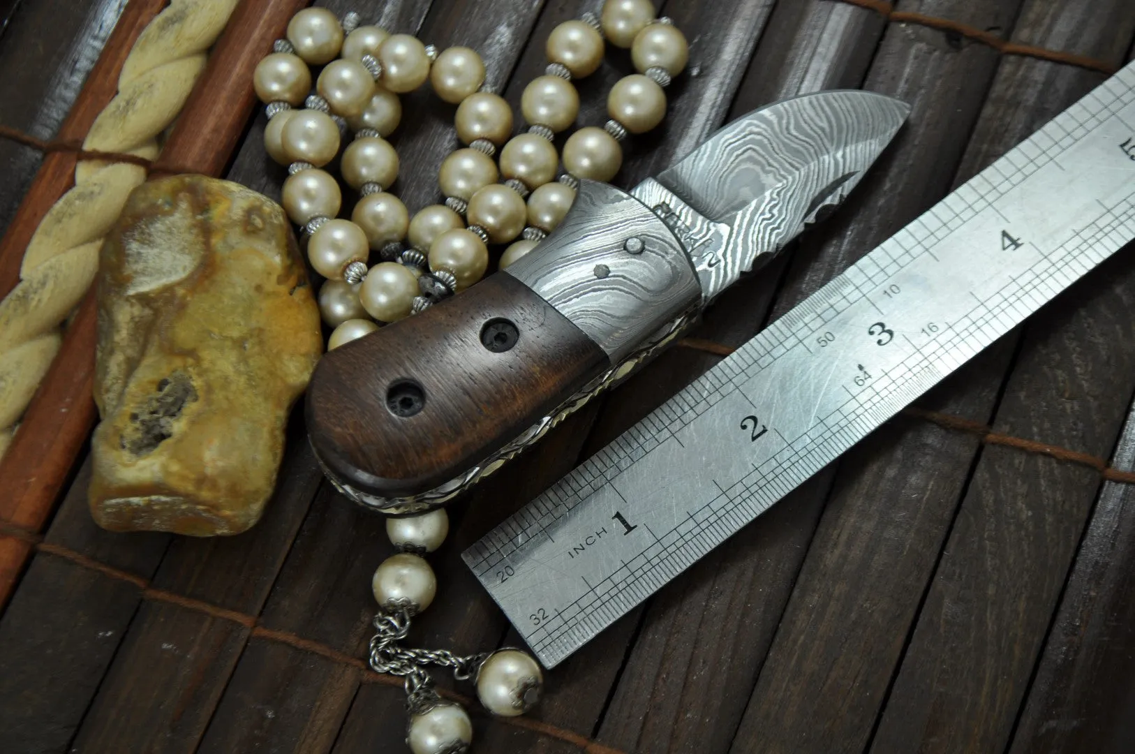 Outstanding Value - Handmade Small Damascus Pocket Knife - Legal to carry