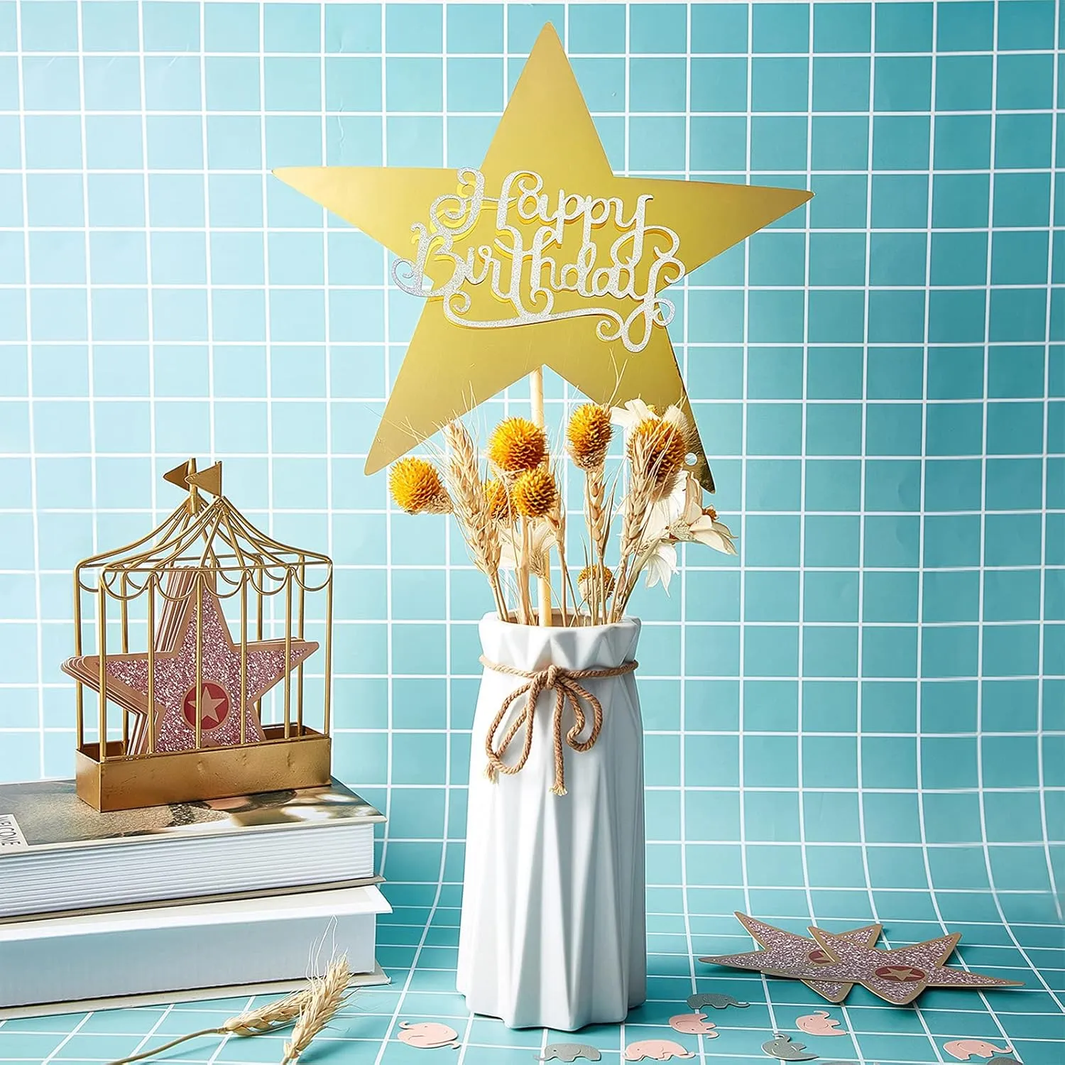 Outus 48 Pieces 11 Inch Large Gold Stars Cutouts Gold Stars Decoration Double Printed Paper Stars for Wedding Bulletin Board Decoration Classroom Wall Party Decoration Graduation Party Decoration