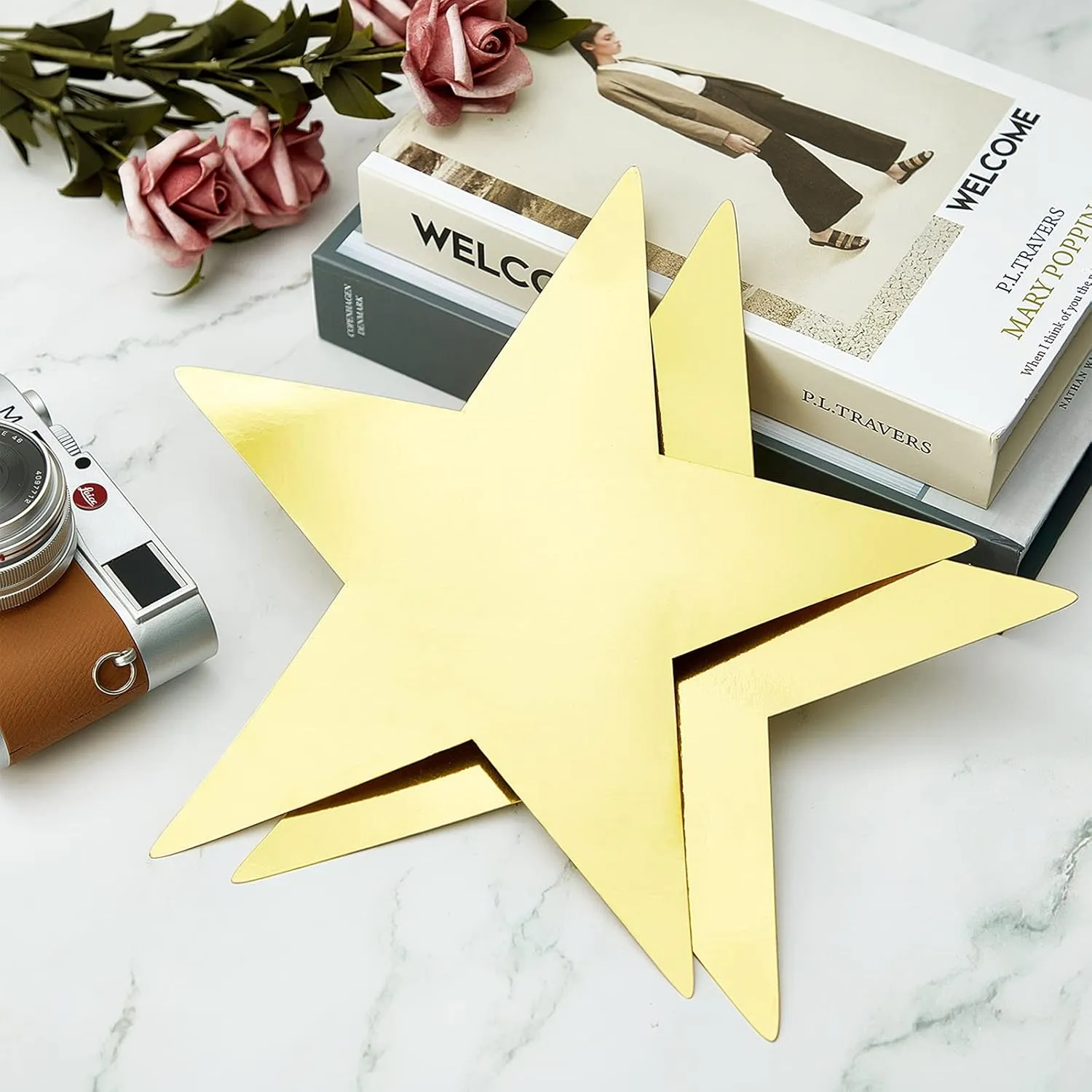 Outus 48 Pieces 11 Inch Large Gold Stars Cutouts Gold Stars Decoration Double Printed Paper Stars for Wedding Bulletin Board Decoration Classroom Wall Party Decoration Graduation Party Decoration
