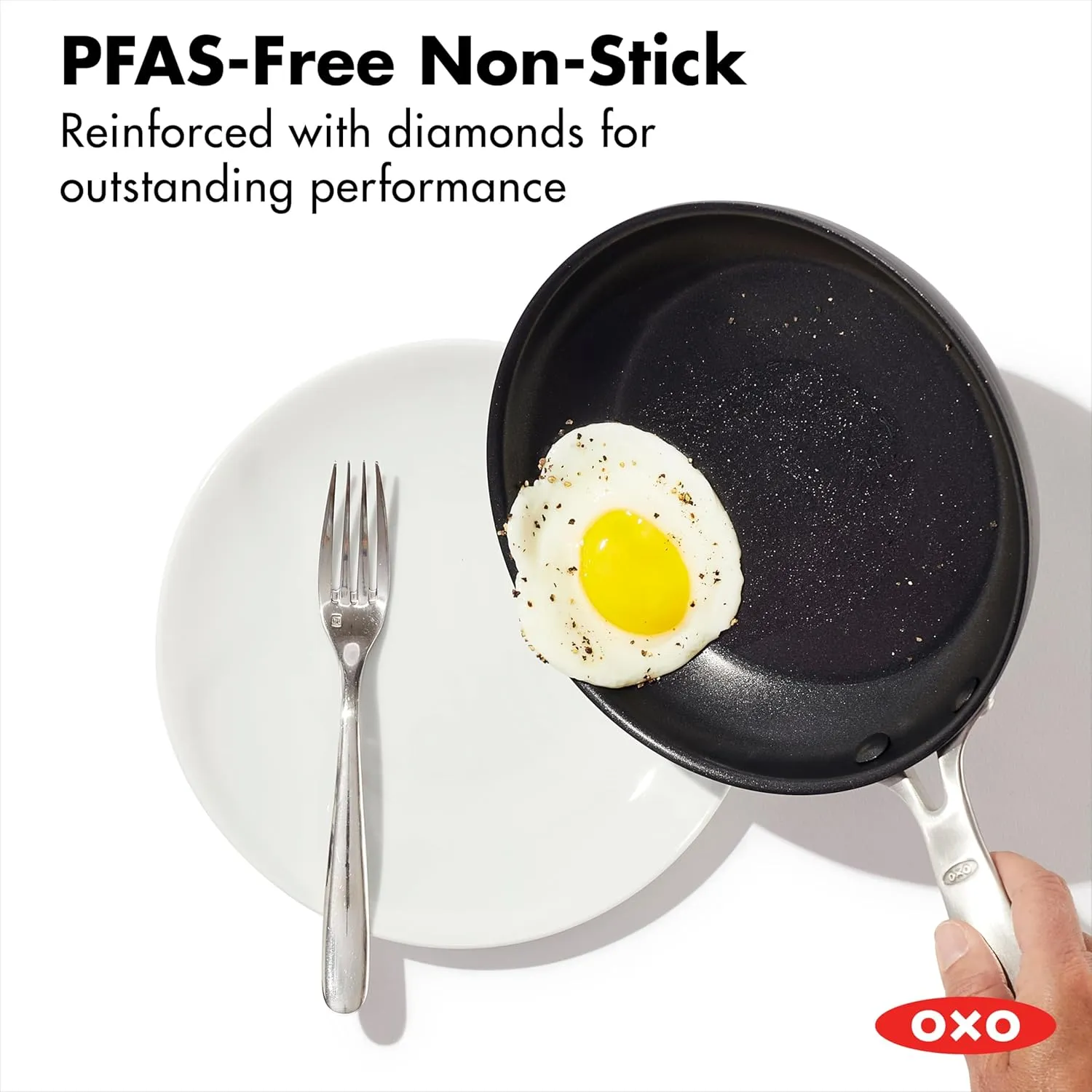 OXO Enhanced, 8" 10" and 12" 3 Piece Frying Pan Skillet Set, Healthy Ceramic Nonstick, PFAS-Free, Stainless Steel Handle, Dishwasher Safe, Oven Safe, Black