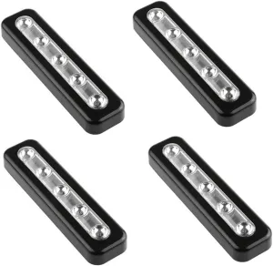 Pack of 4, DIY Stick on 5 LED Touch Tap Lights Battery Powered Push Night Light for Closets, Cabinets, Cupboard, Hallway, Stairs, Attics, Garages, Car, Sheds, Storage Room (Black)