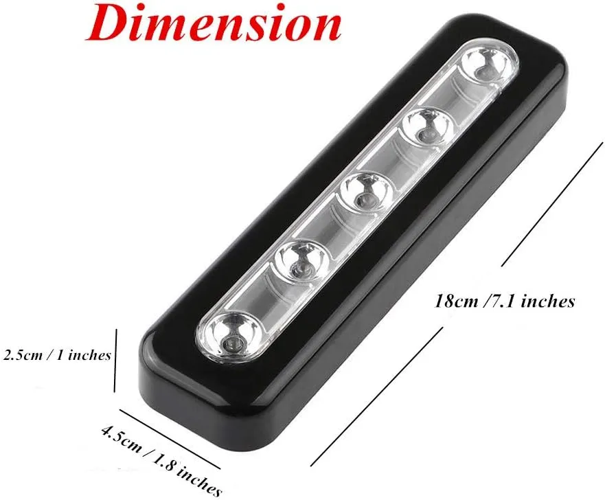 Pack of 4, DIY Stick on 5 LED Touch Tap Lights Battery Powered Push Night Light for Closets, Cabinets, Cupboard, Hallway, Stairs, Attics, Garages, Car, Sheds, Storage Room (Black)