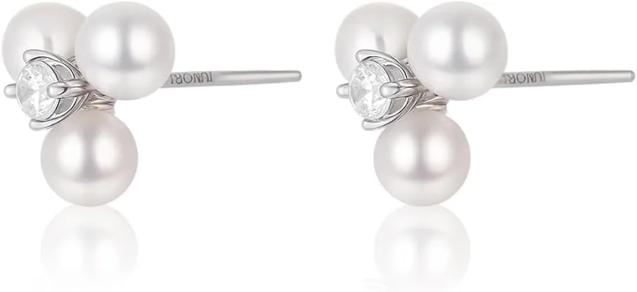 Pearl Stud Earrings for Women,Hypoallergenic 18K Gold Plated 925 Sterling Silver with 6A CZ - 5A Natural Freshwater Pearls Fashion Jewelry Gift for Women/Mom/Girlfriend