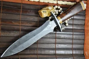 Perkin - Handmade Damascus Hunting Knife - Double Edge Blade