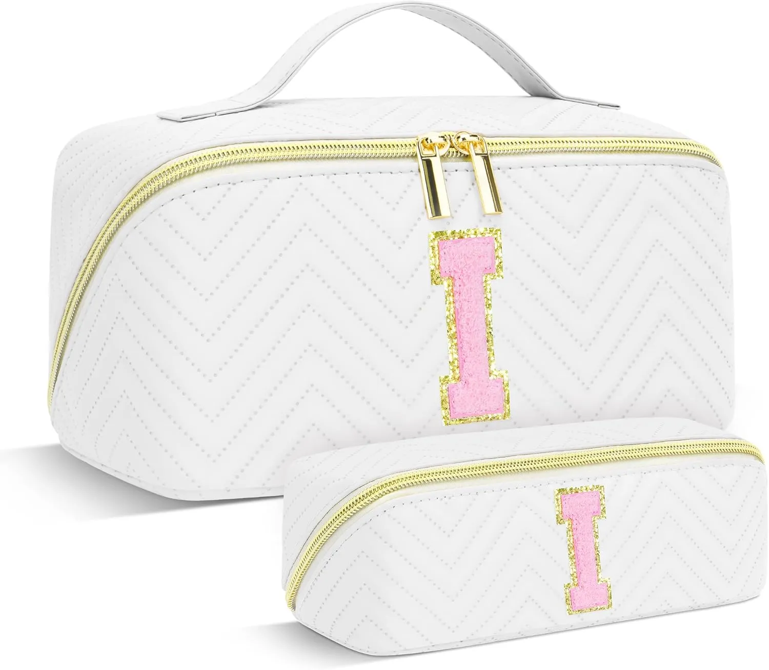 Personalized Initial Makeup Bag | Trendy Cosmetic Bags Travel Toiletry Bag for Teen Girls Women Girlfriend, mother's day/graduation/Birthday day Gifts Portable Make up Bag Leather Waterproof Organizer