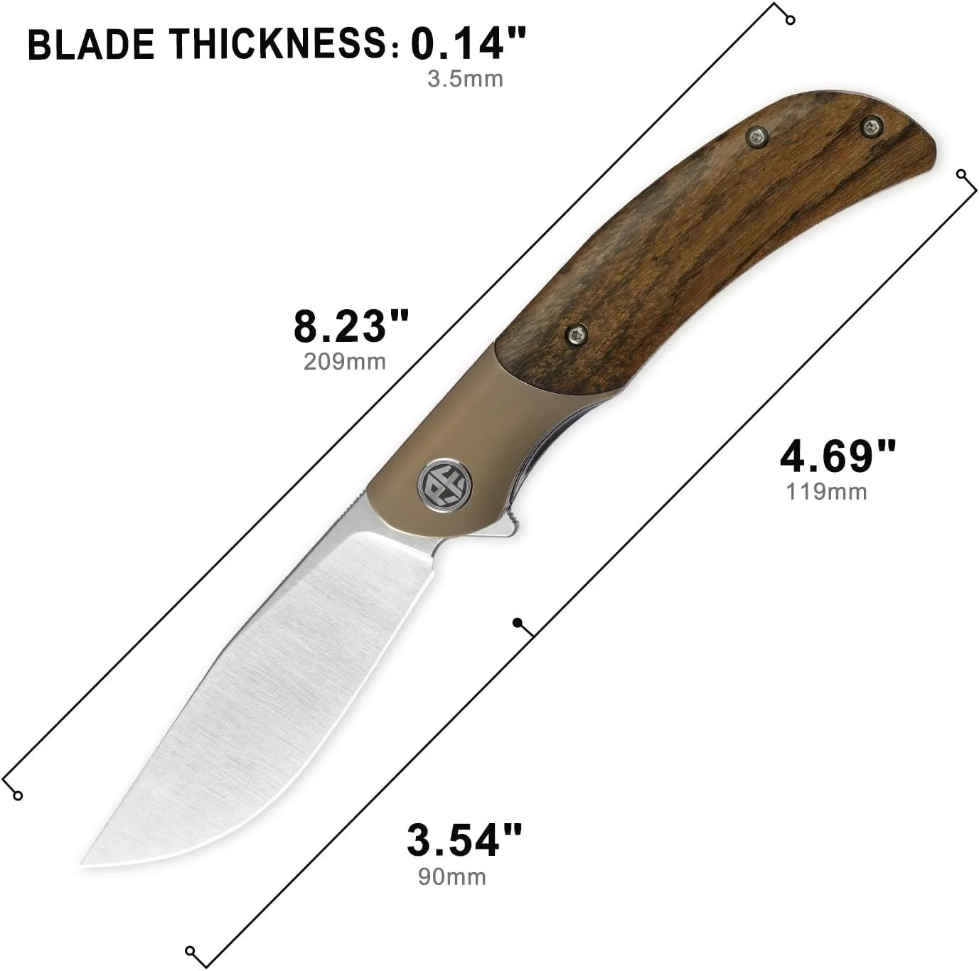 Petrified fish PFP09 Hourglass Folding Knife,3.54" K110 Steel Satin Blade, 3.88oz Titanium and Sandalwood Handle Pocket knife for Camping Outdoor EDC (Sandalwood Satin)