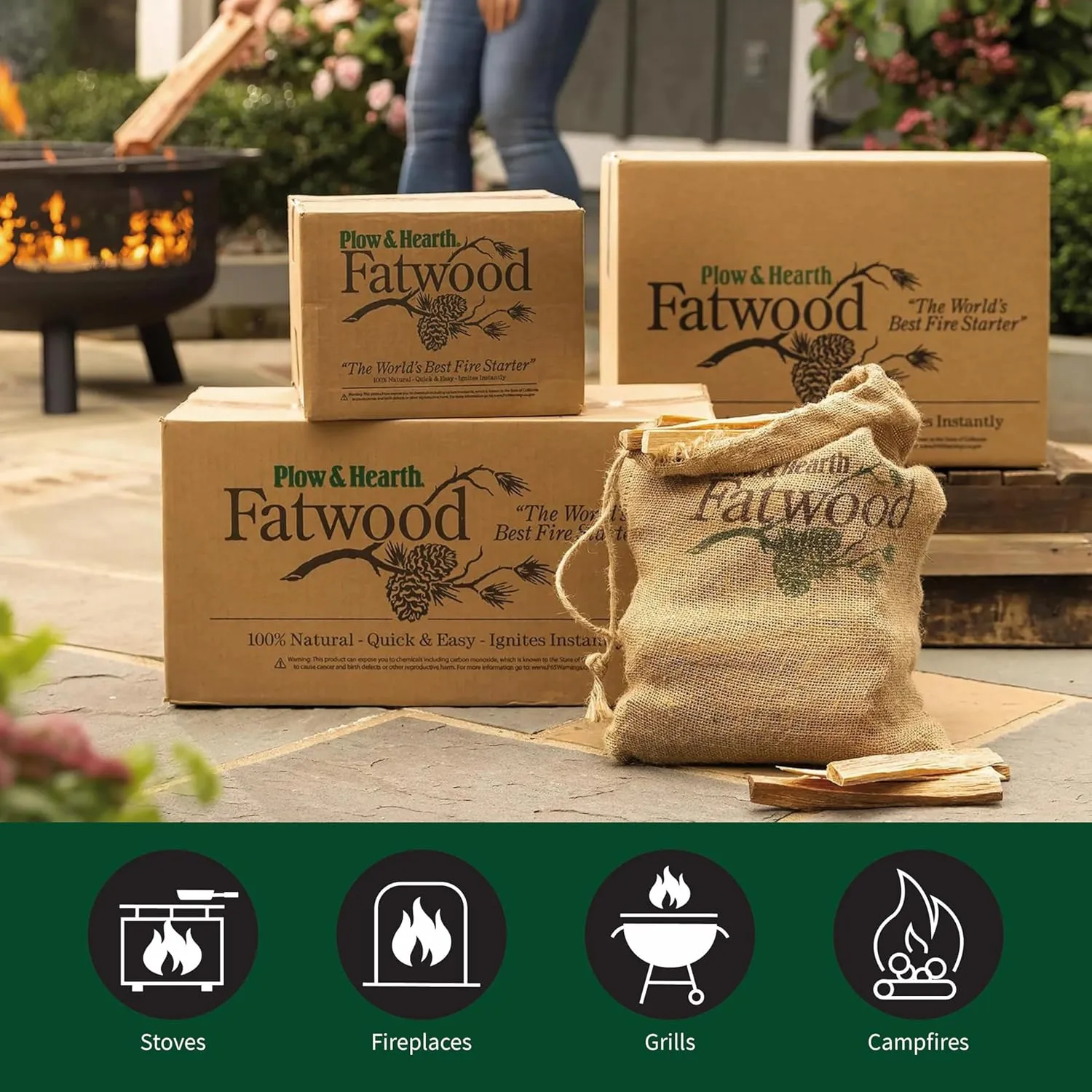 Plow & Hearth 11 LBS Fatwood Fire Starter Sticks, Organic Kindling Sticks for Wood Stoves Fireplaces Campfires Fire Pits, Non Toxic Natural Fire Sarters
