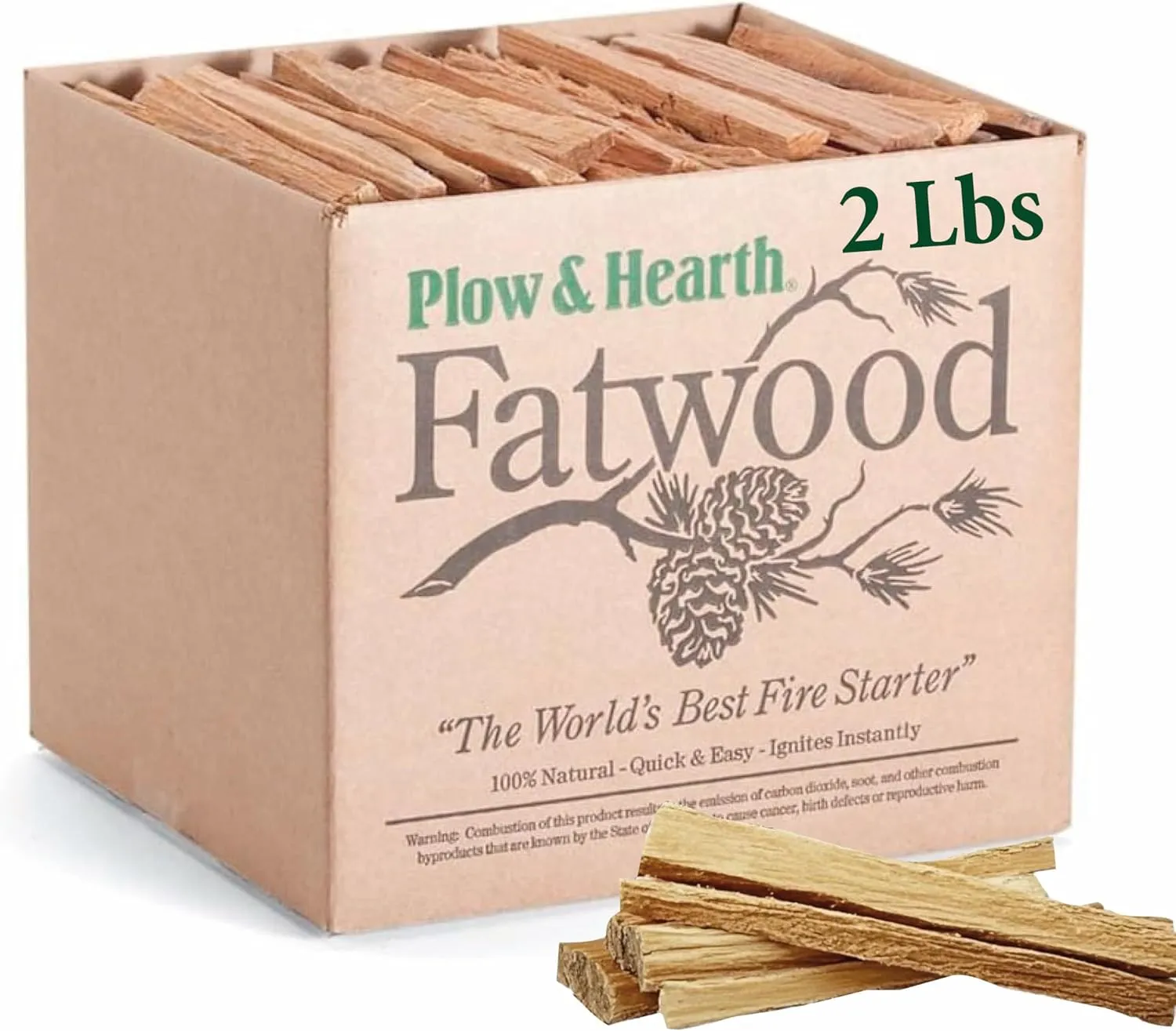 Plow & Hearth 2LBS Fatwood Fire Starter Sticks, Organic Kindling Sticks for Wood Stoves Fireplaces Campfires Fire Pits, Non Toxic