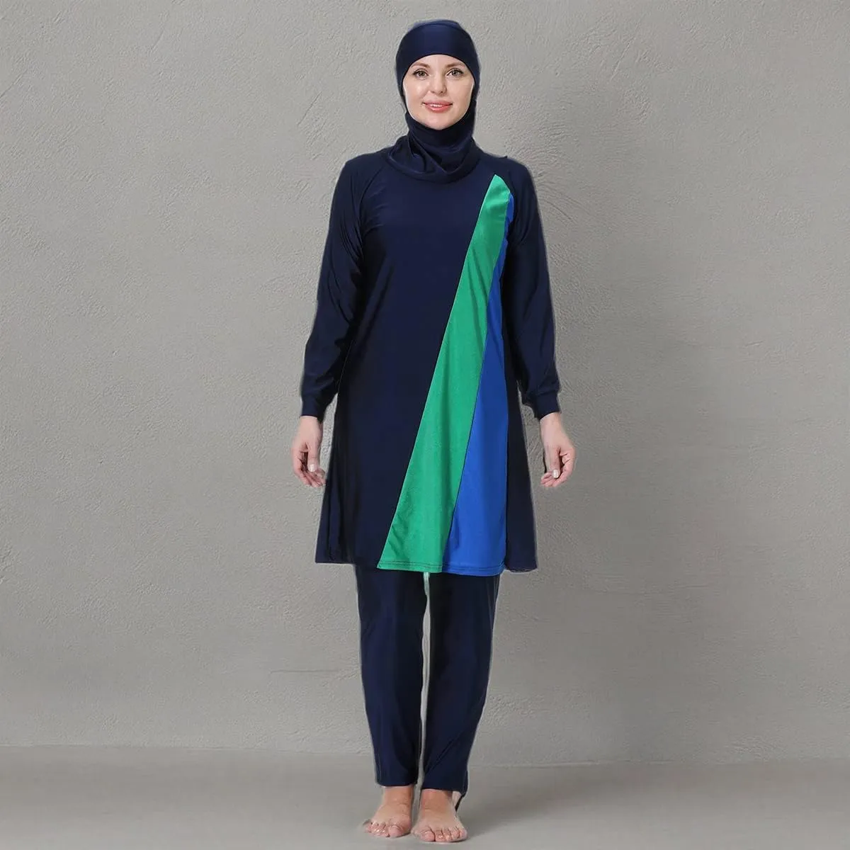 Plus Size Muslim Swimsuits for Women Rash Guard Swimwear Top Pants with Hijab/Cap