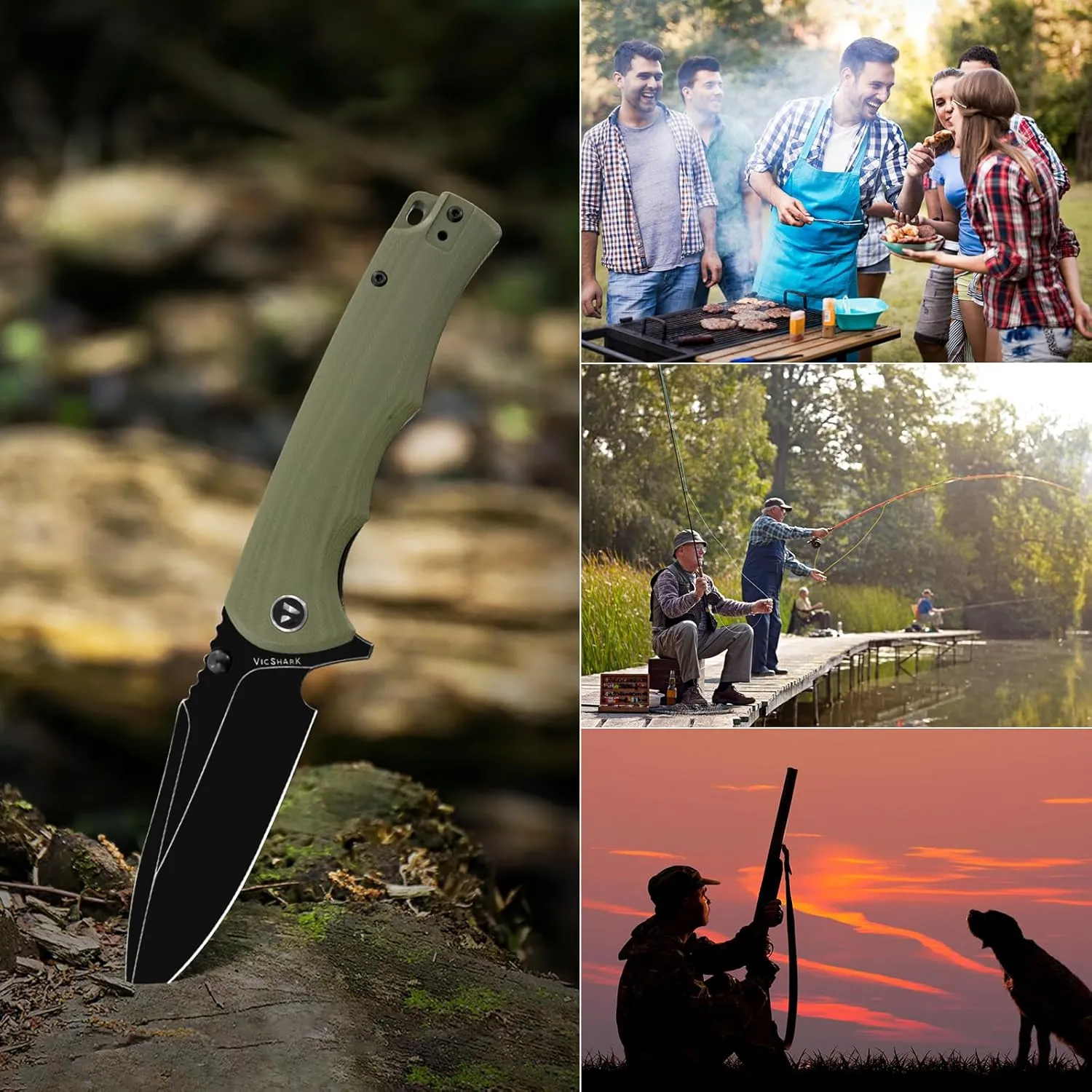 Pocket Knife Hunting knives knives for men D2 Steel Blade G10 Handle EDC Knife with Pocket Sharp Camping Survival Hiking Knives Army Green
