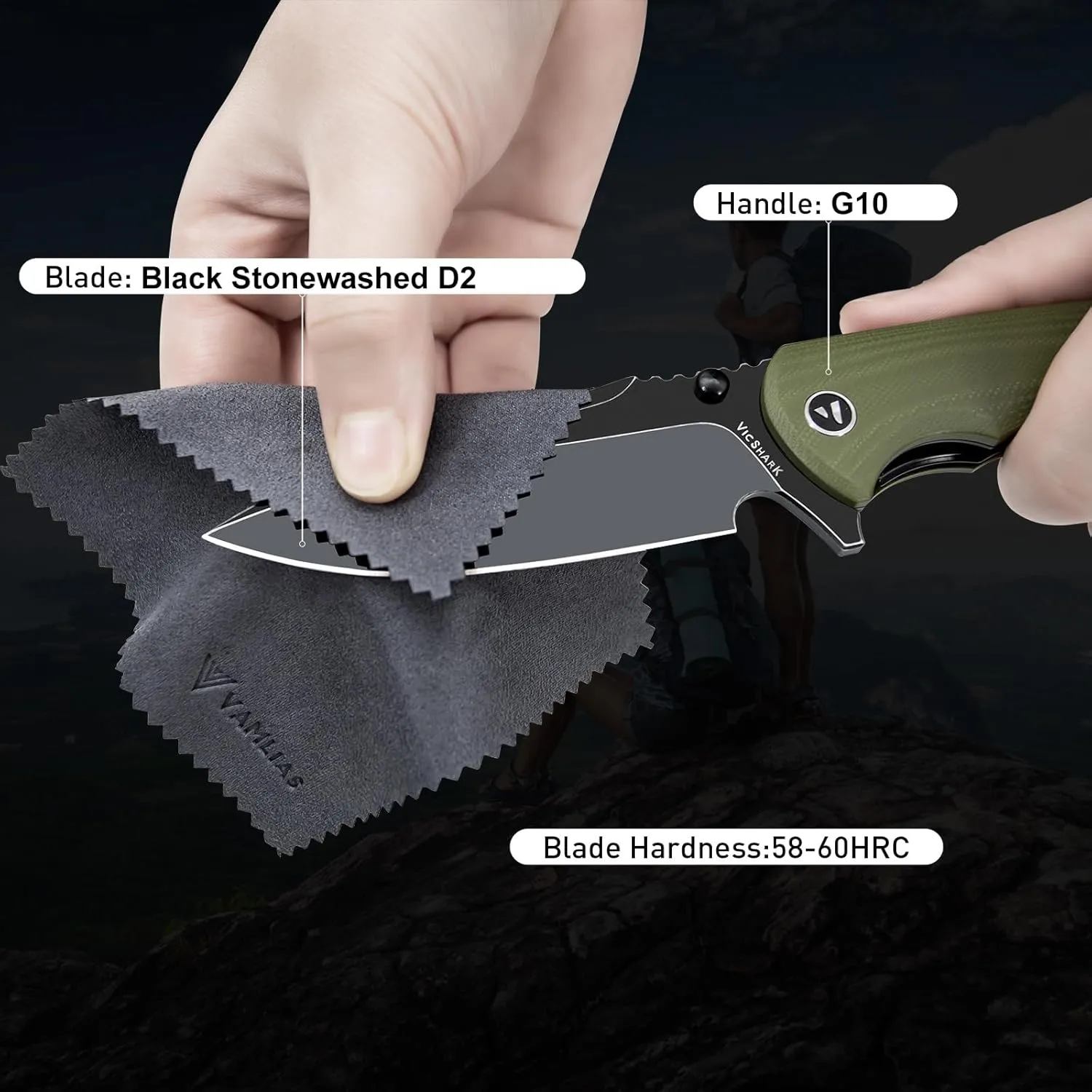Pocket Knife Hunting knives knives for men D2 Steel Blade G10 Handle EDC Knife with Pocket Sharp Camping Survival Hiking Knives Army Green