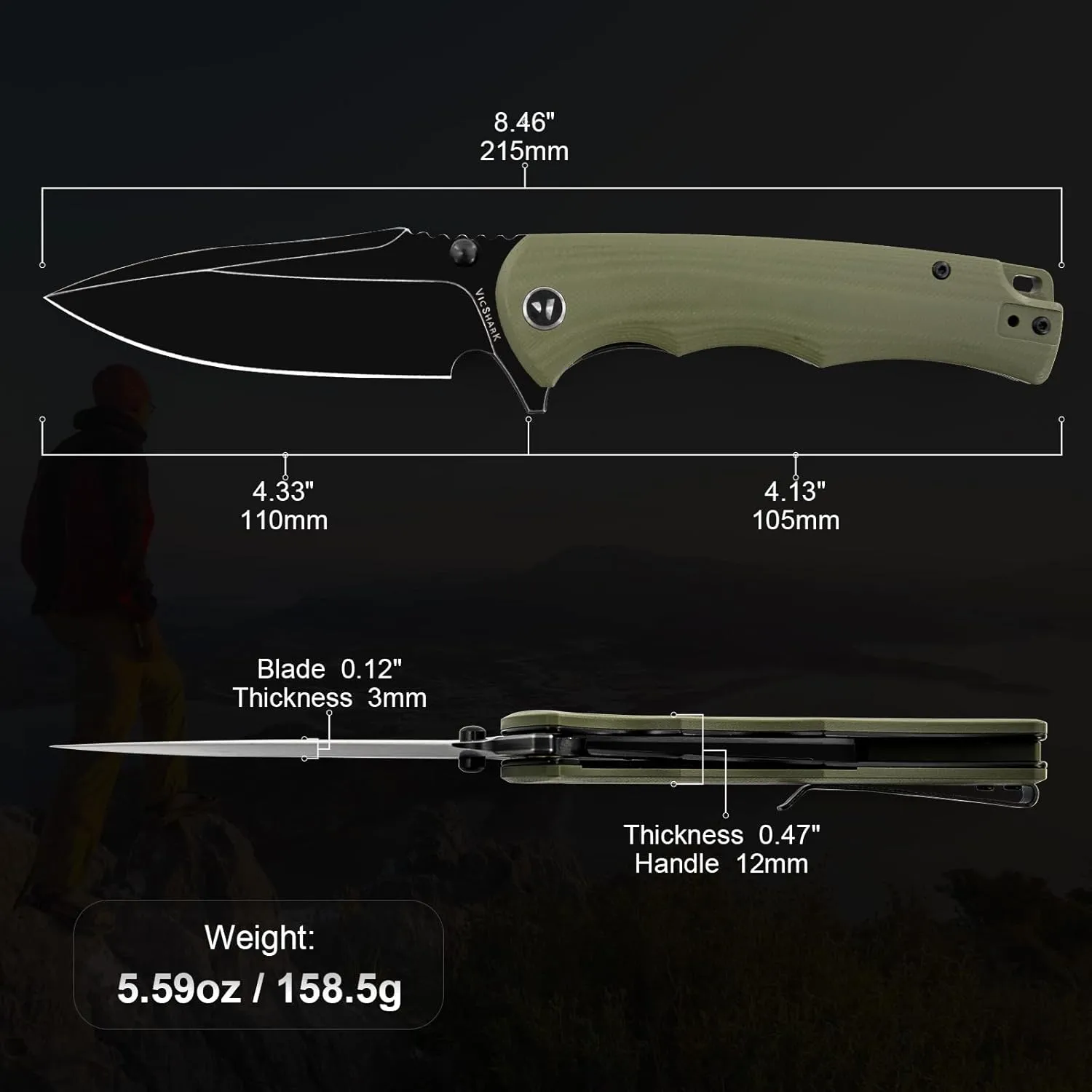 Pocket Knife Hunting knives knives for men D2 Steel Blade G10 Handle EDC Knife with Pocket Sharp Camping Survival Hiking Knives Army Green