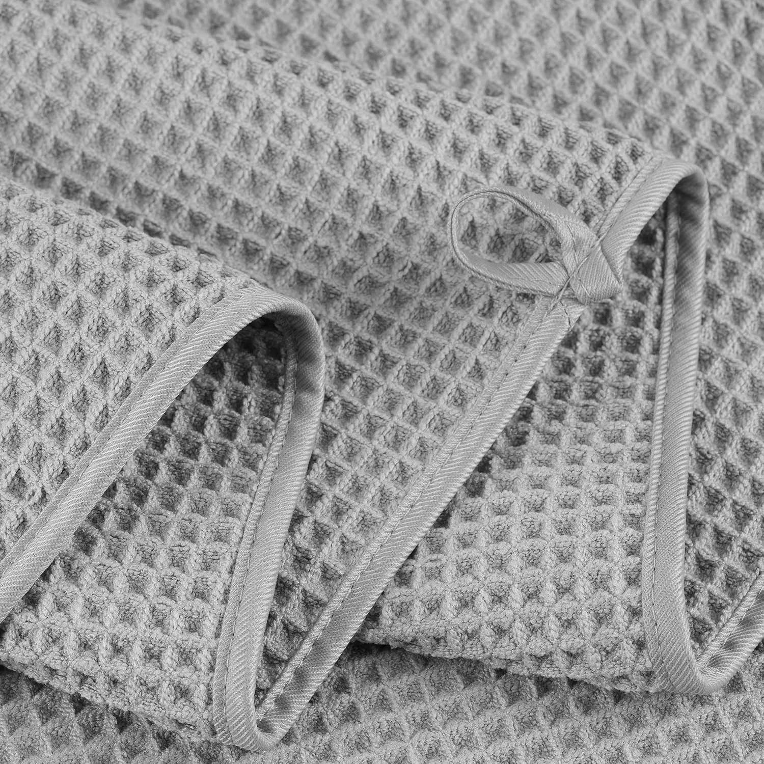 POLYTE Oversize, 60 x 30 in., Quick Dry Lint Free Microfiber Bath Towel Set, 6 Piece (Light Gray, Waffle Weave)