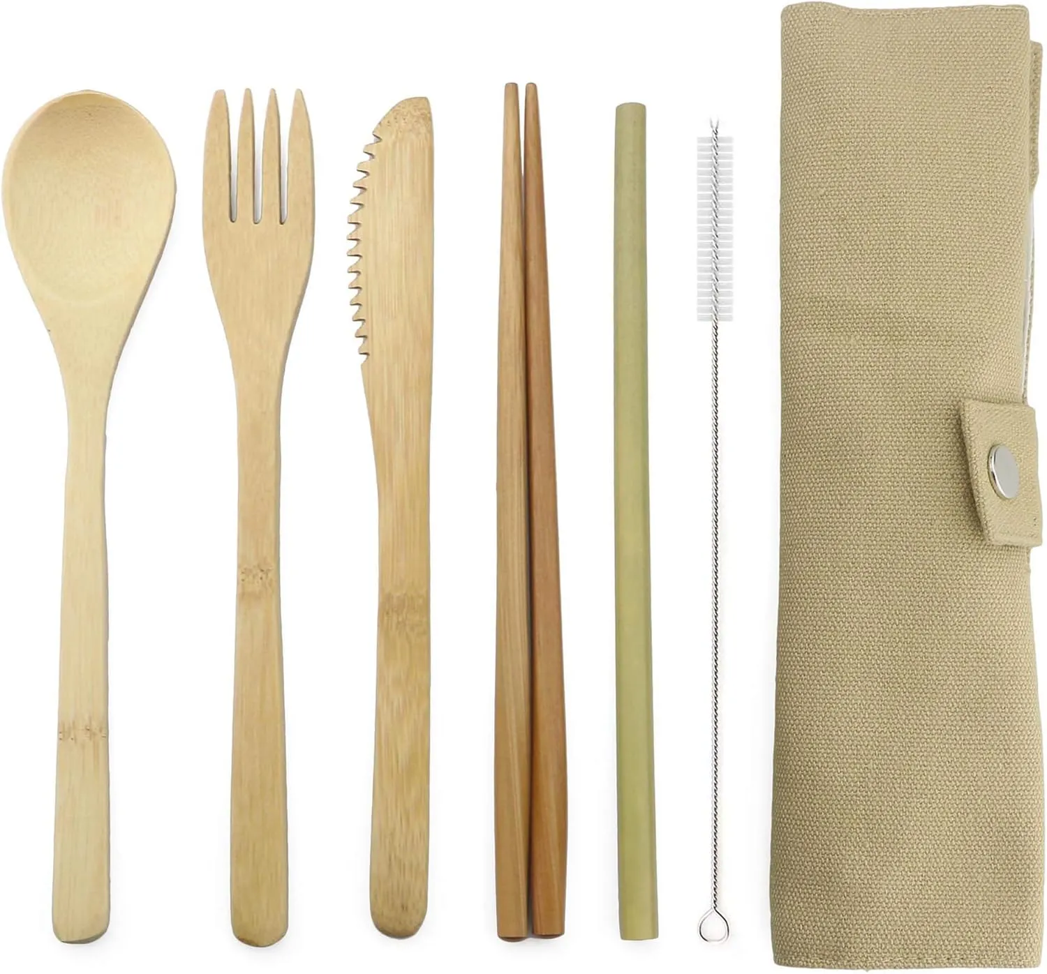 Portable Bamboo Flatware Set, Reusable Straw Chopsticks, Eco-Friendly Travel Hiking Dinnerware Set, Set of 4, 4 Color Bag