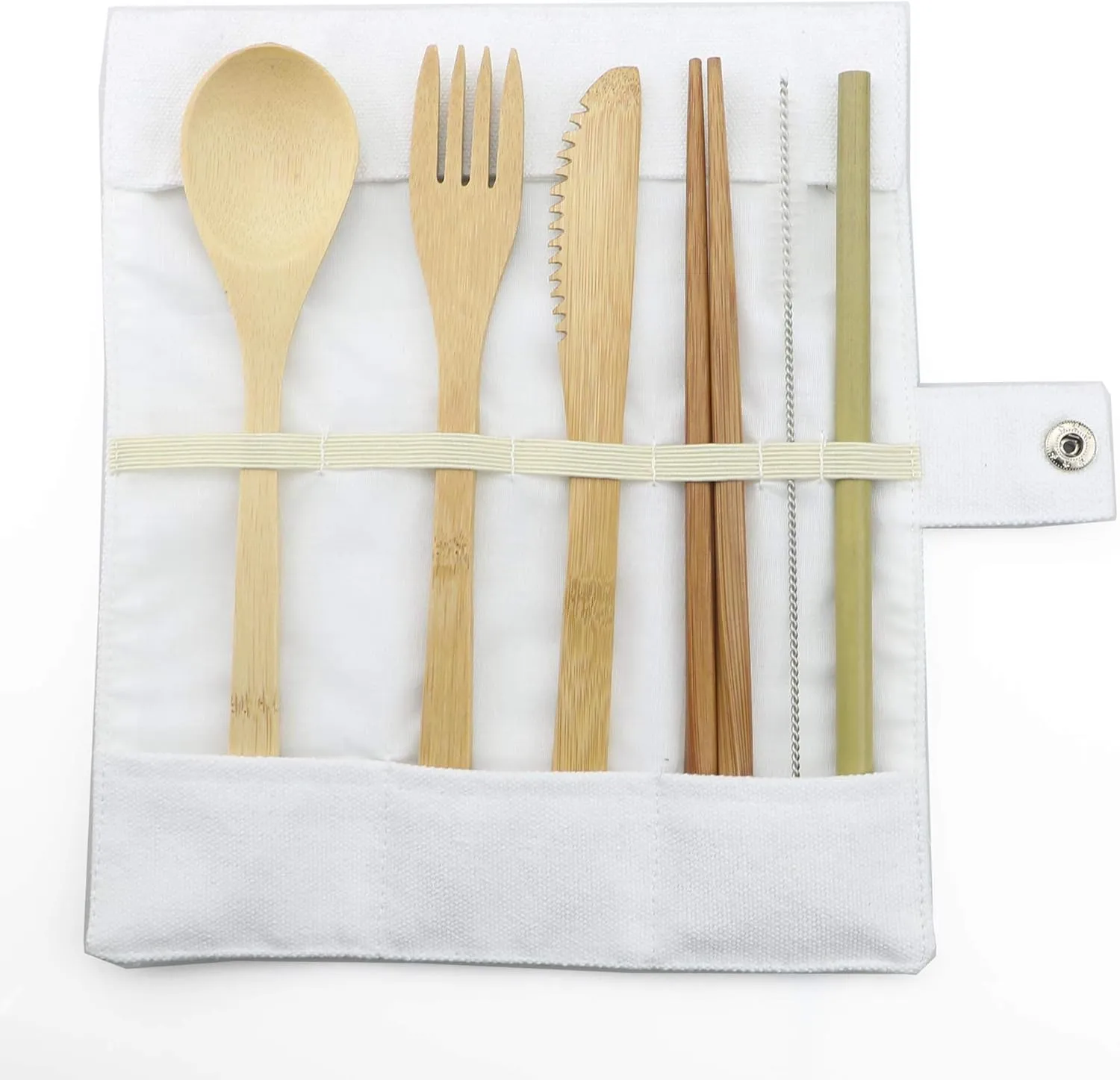 Portable Bamboo Flatware Set, Reusable Straw Chopsticks, Eco-Friendly Travel Hiking Dinnerware Set, Set of 4, 4 Color Bag