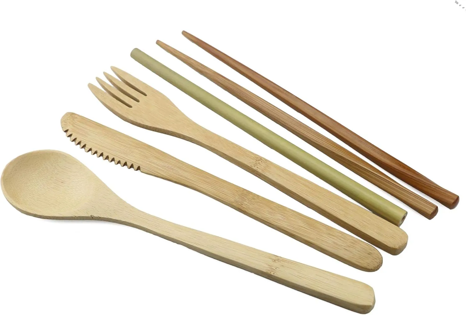 Portable Bamboo Flatware Set, Reusable Straw Chopsticks, Eco-Friendly Travel Hiking Dinnerware Set, Set of 4, 4 Color Bag