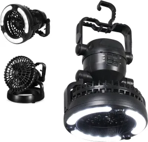 Portable Camping Light with Ceiling Fan, Tent LED Light Fan with Hanging Hook, Camping Lantern Fan for Hiking Hurricane Emergency