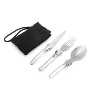 Portable Folding Knife, Fork, and Spoon Set - Stainless Steel Outdoor Tableware for Travel and Picnic