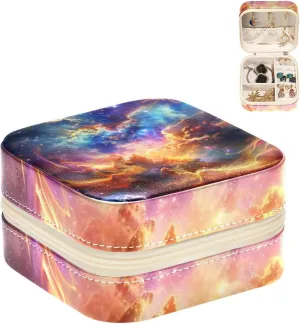 Portable Travel Mini Jewelry Box Cosmic Swirling Clouds Small Jewelry Case for Women Leather Ring Organizer