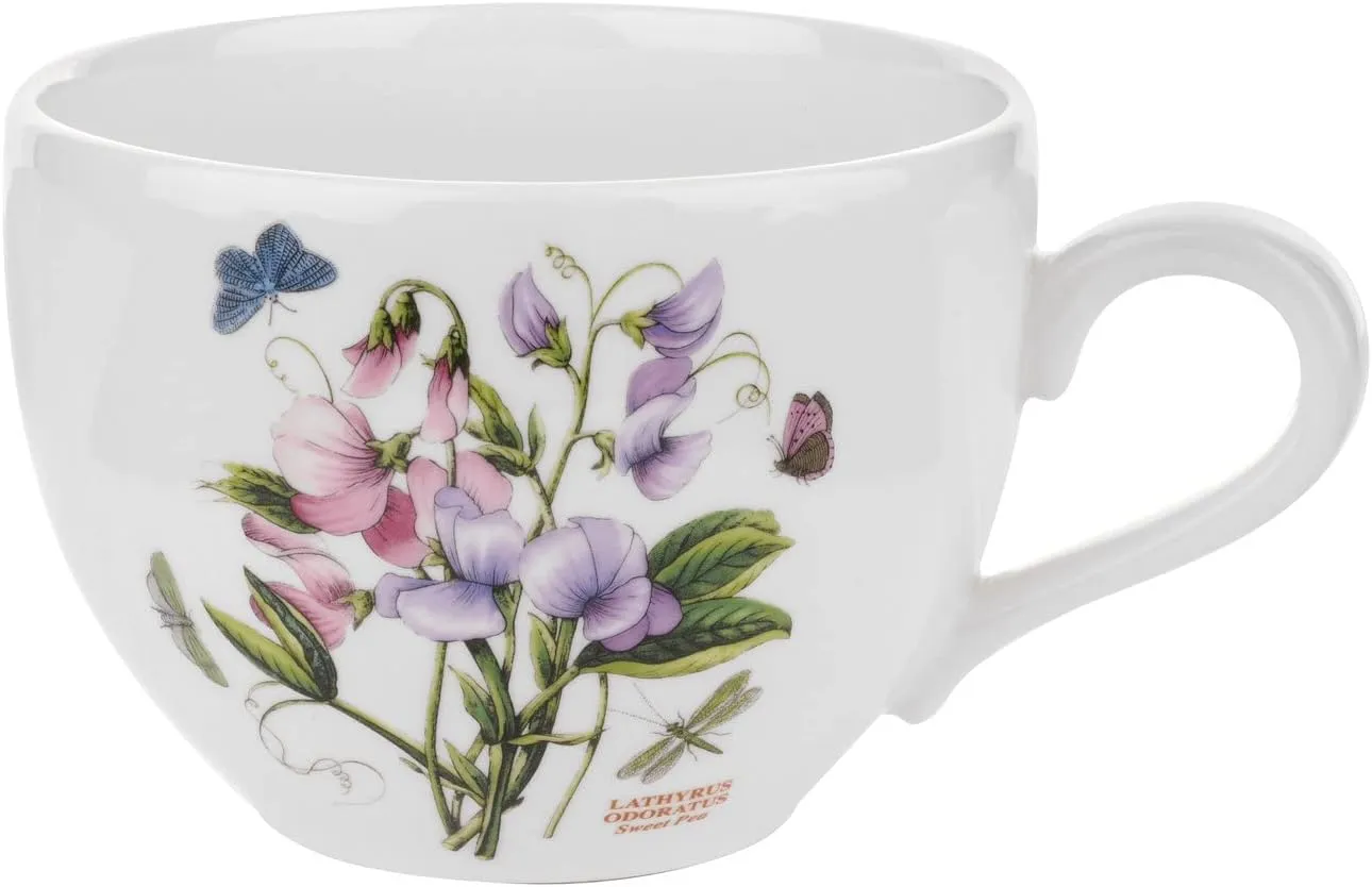 Portmeirion Botanic Garden 20oz Porcelain Mug, Sweet Pea Motif - Floral Coffee or Tea Cups with Chip Resistant Glaze, Microwave & Dishwasher Safe Drinkware Set - Floral Tea Party Décor