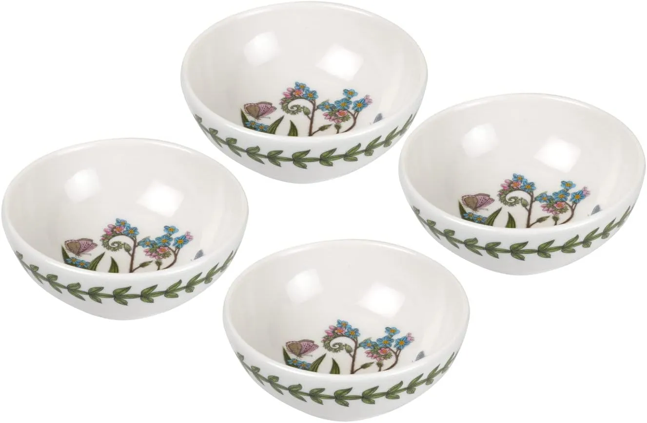 Portmeirion Botanic Garden 3.75" Small Low Bowl (Set of 4), Forget-Me-Not Motif - Fine Porcelain, Chip-Resistant - Dishwasher, Microwave, Freezer, Oven Safe - Made in England