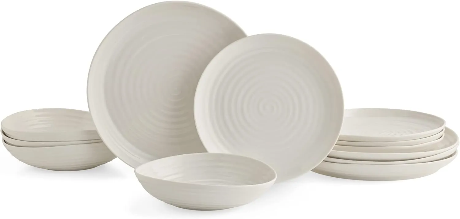 Portmeirion Sophie Conran 12 Piece Coupe Set | Elegant Porcelain Dinnerware Serving Plates | Appetizer, Buffet, Dinner, and Lunch Plates | Dishwasher Safe