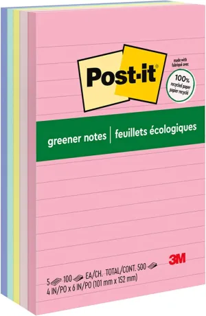 Post-it Greener Notes, 4x6 in, 5 Pads, America's #1 Favorite Sticky Notes, Sweet Sprinkles Collection, Pastel Colors, Clean Removal, 100% Recycled Material (660-RP-A)