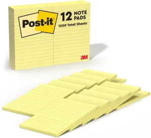 Post-it Notes 4 in x 6 in, 12 Pads, America's #1 Favorite Sticky Notes, Canary Yellow, Clean Removal, Recyclable (660)