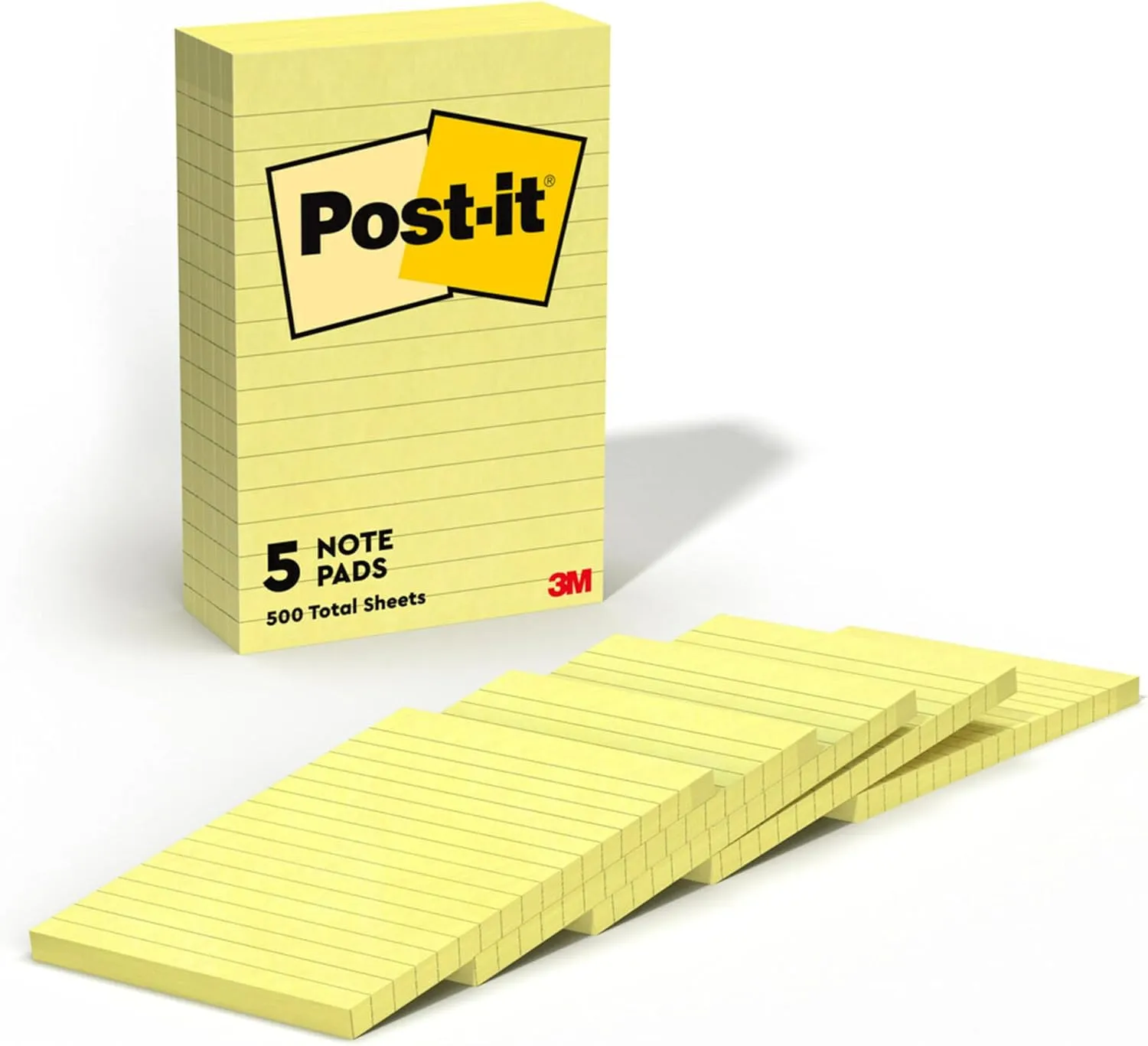 Post-it Notes, 4 in x 6 in, 5 Lined Sticky Notes Pads, 100 Sheets per Pad, Canary Yellow, The Original Post-it Note, School Supplies and Oﬃce Products