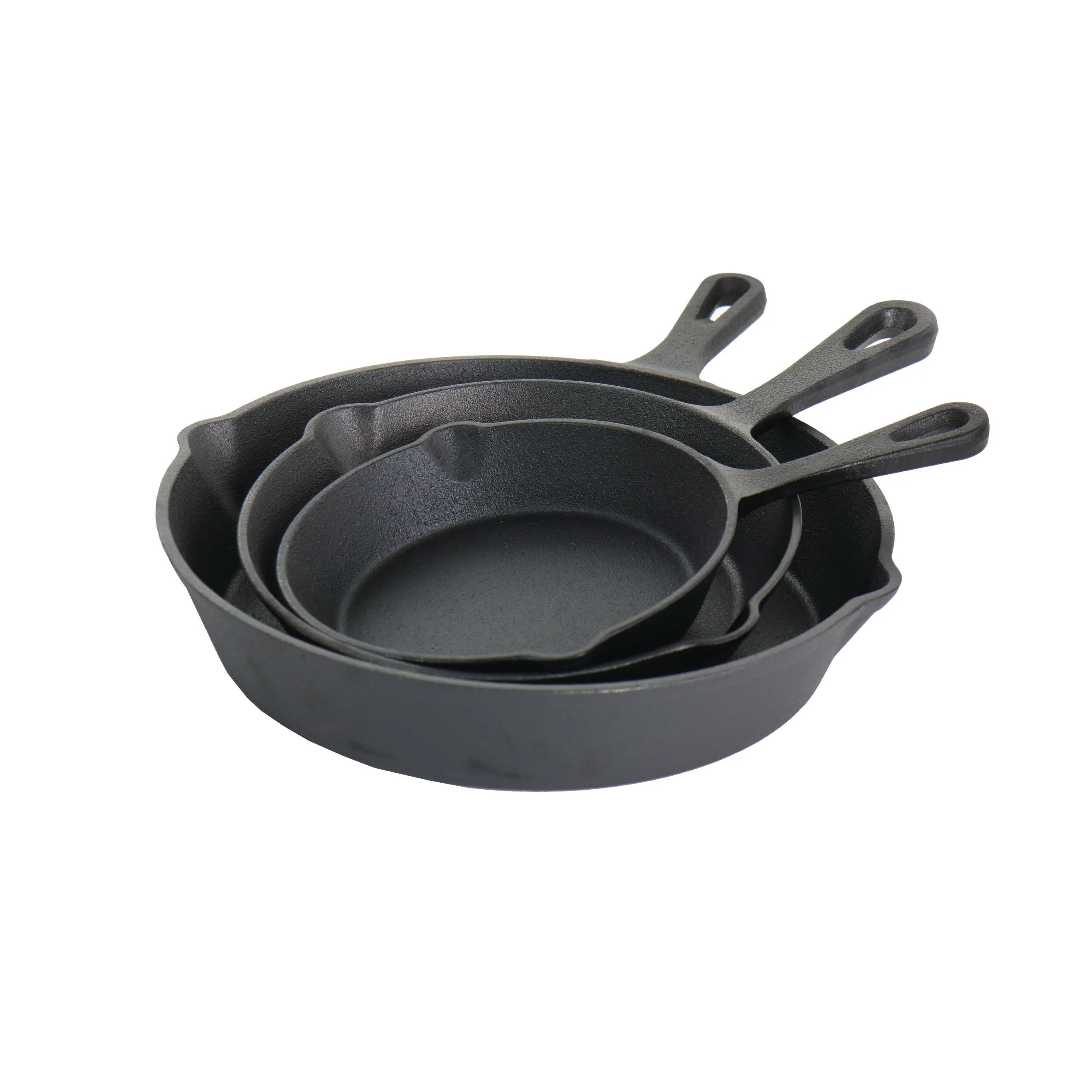 Pre-Seasoned 3 Piece Dual Pour Spout Sturdy Handle Cast Iron Skillet Set