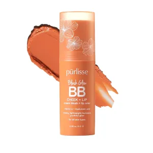 pürlisse Blush Glow Lip and Cheek Tint - Blush Stick for Cheeks and Lips with Vitamin E & Hyaluronic Acid - Hydrating & Buildable 2-in-1 Cream Blush Stick - Peach Please (.28 oz)