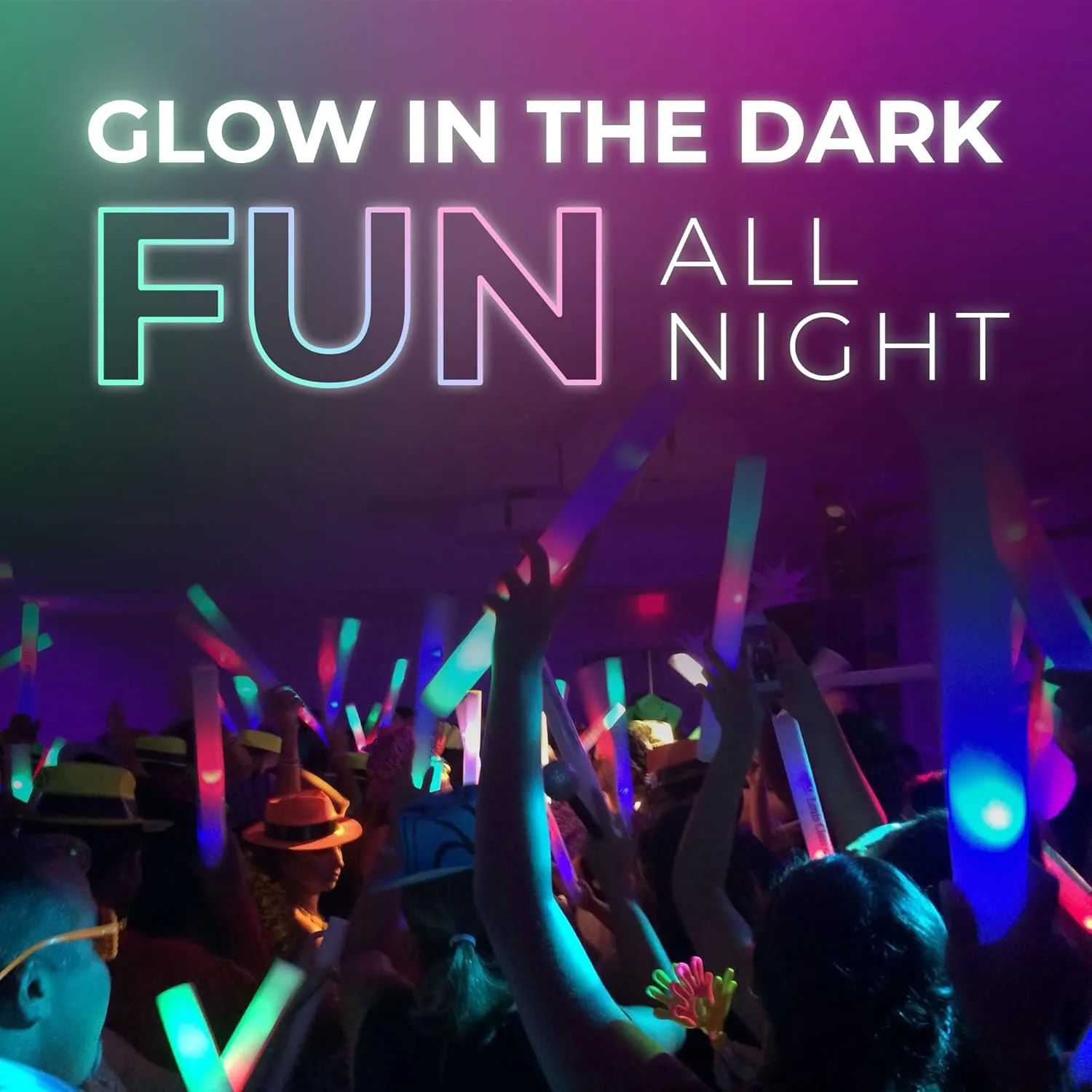 Promotional Party Glow Sticks - 25 Reusable 16" Light Up Sticks with 3 Mode Multicolor Foam Glow Effect for Weddings, Parties & Dancing