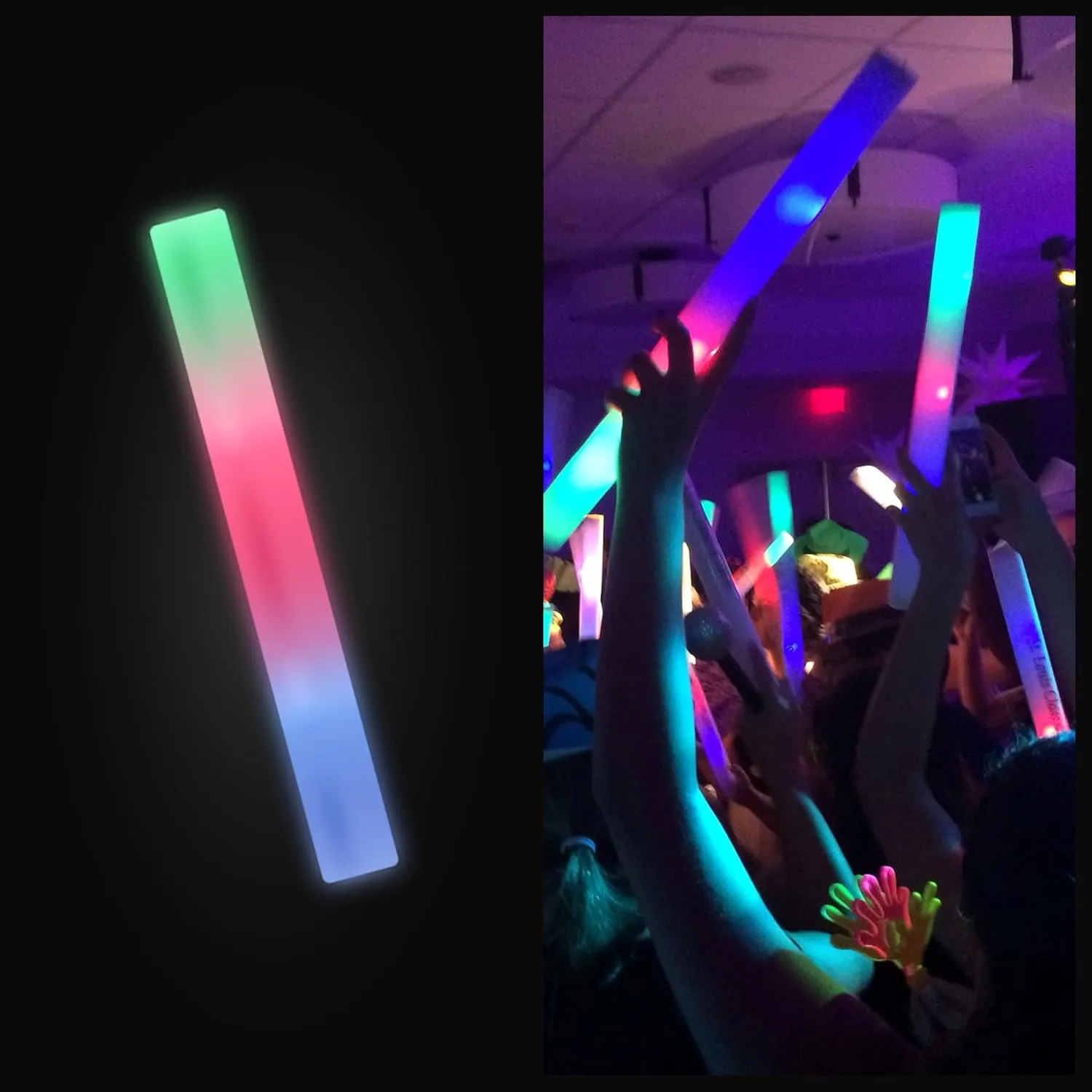Promotional Party Glow Sticks - 50 Reusable 16" Light Up Sticks with 3 Mode Multicolor Foam Glow for Wedding, Parties, and Dancing