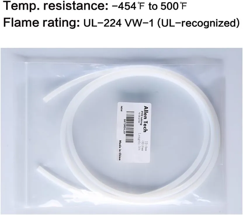 PTFE Teflon tubing 10ft- 2mm ID X 4mm OD for 1.75 Filament Bowden 3D Printer -Allen Tech PTFE Teflon Tube
