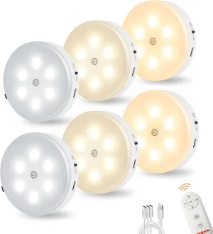 Puck Lights with Remote Control, Magnetic & Cordless Under Cabinet Lighting, 1200mAh Rechargeable Stick On Lights for Under Cabinet, Hallway, Stairway, Closet (CCT, 6pcs)