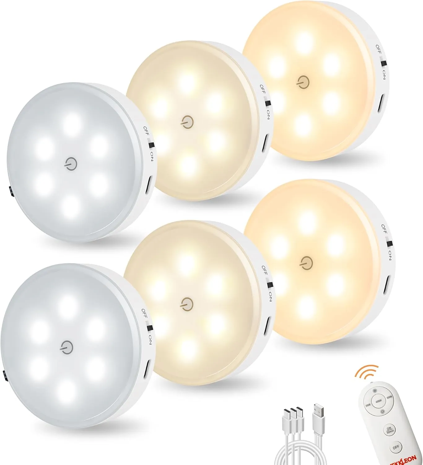 Puck Lights with Remote Control, Magnetic & Cordless Under Cabinet Lighting, 1200mAh Rechargeable Stick On Lights for Under Cabinet, Hallway, Stairway, Closet (CCT, 6pcs)