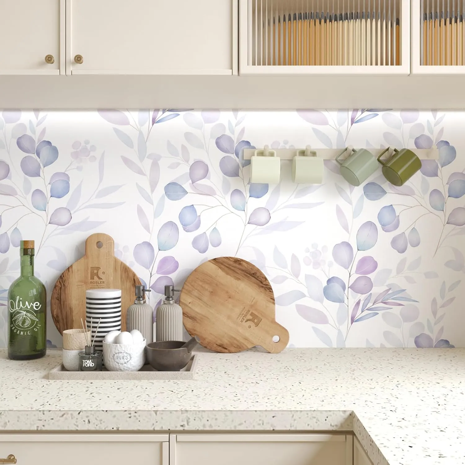 Purple Leaf Peel and Stick Wallpaper Boho Contact Paper Botanic Floral Leaf Wall Paper Removable Vinyl for Walls Cabinet Wardrobe Desktop 17.5In x 9.8Ft