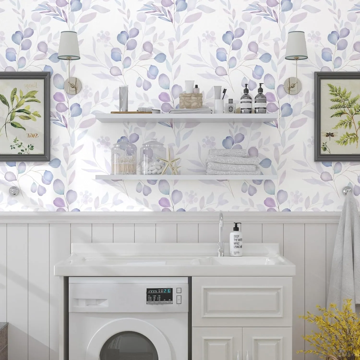 Purple Leaf Peel and Stick Wallpaper Boho Contact Paper Botanic Floral Leaf Wall Paper Removable Vinyl for Walls Cabinet Wardrobe Desktop 17.5In x 9.8Ft