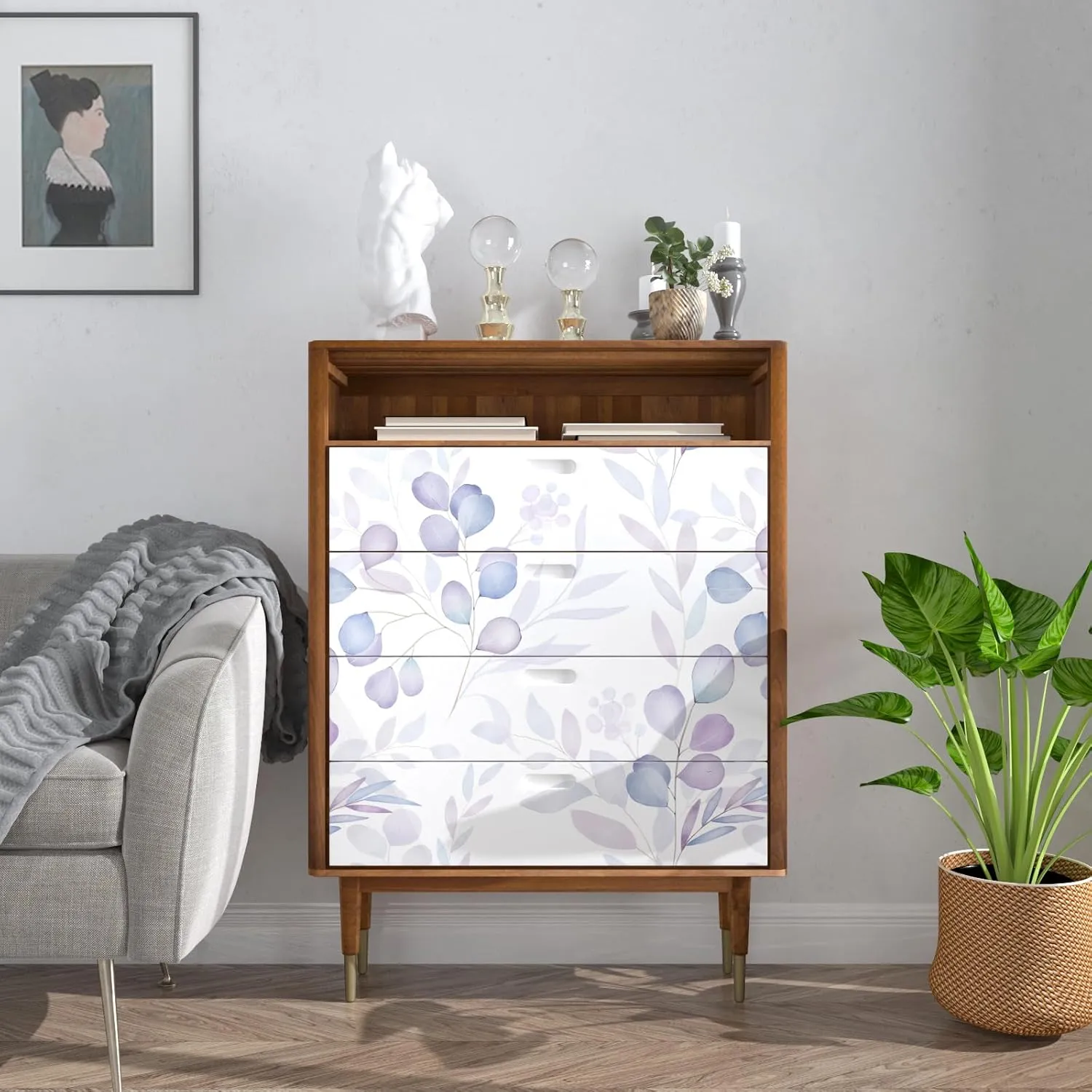 Purple Leaf Peel and Stick Wallpaper Boho Contact Paper Botanic Floral Leaf Wall Paper Removable Vinyl for Walls Cabinet Wardrobe Desktop 17.5In x 9.8Ft