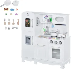 Qaba Kids Kitchen Playset with Telephone, Wooden Kitchenette for Kids with Cookware, Storage Cabinet, Water Dispenser, Blackboard, Toddler Pretend Play Kitchen with Cooking Accessories for Aged 3 