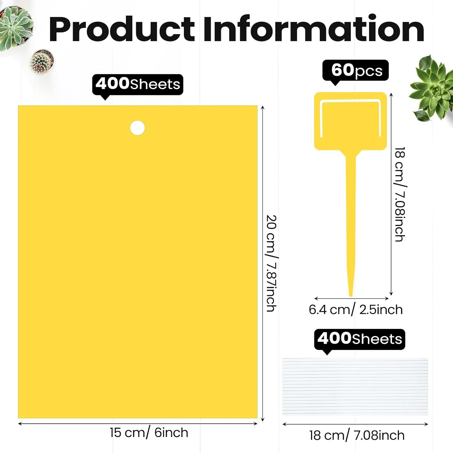 Qualirey 400 Pcs 6 x 8 Inch Sticky Traps for Gnats Dual Sided Fruit Fly Sticky Traps for Indoor and Outdoor Plant with Twist Ties and Plastic Holders for Flying Plant Insect, Fungus Gnats (Yellow)