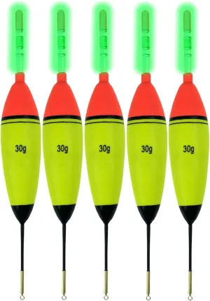 QualyQualy 5Pcs Lighted Fishing Bobbers EVA Foam Fishing Floats and Bobbers   10Pcs Fishing Glow Sticks, Night Fishing Light Up Bobbers