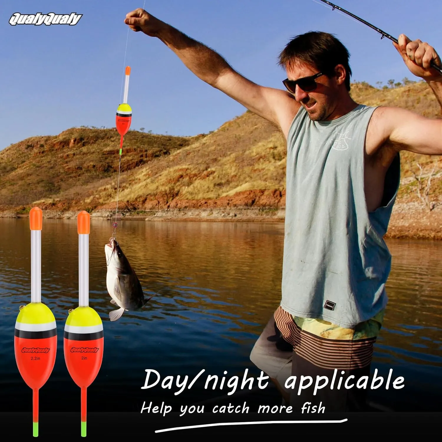 QualyQualy Lighted Fishing Slip Bobber 5Pcs Wood Slip Bobbers   10Pcs Fishing Glow Sticks, Night Fishing Light Up Slip Bobber for Fishing Crappie Bluegill Trout Bass Panfish Catfish Walleye