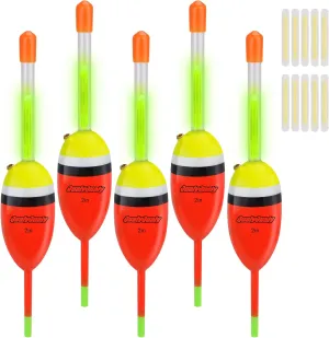 QualyQualy Lighted Fishing Slip Bobber 5Pcs Wood Slip Bobbers   10Pcs Fishing Glow Sticks, Night Fishing Light Up Slip Bobber for Fishing Crappie Bluegill Trout Bass Panfish Catfish Walleye