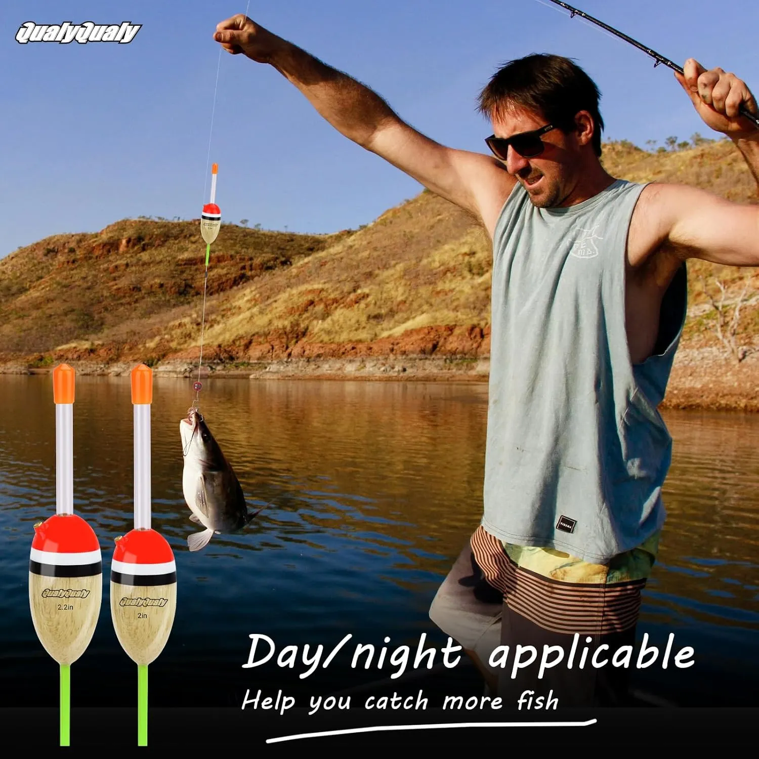 QualyQualy Lighted Fishing Slip Bobber 5Pcs Wood Slip Bobbers   10Pcs Fishing Glow Sticks, Night Fishing Light Up Slip Bobber for Fishing Crappie Bluegill Trout Bass Panfish Catfish Walleye