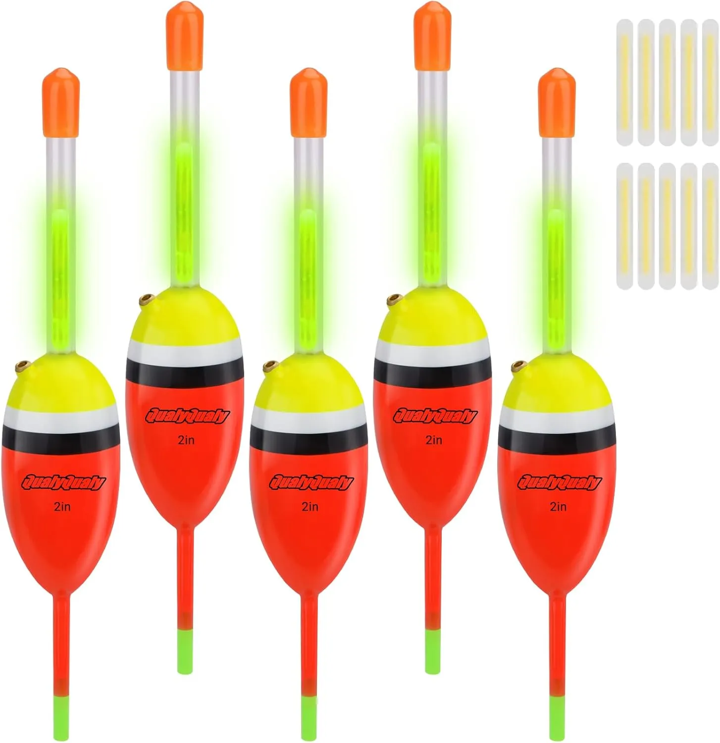 QualyQualy Lighted Fishing Slip Bobber 5Pcs Wood Slip Bobbers   10Pcs Fishing Glow Sticks, Night Fishing Light Up Slip Bobber for Fishing Crappie Bluegill Trout Bass Panfish Catfish Walleye